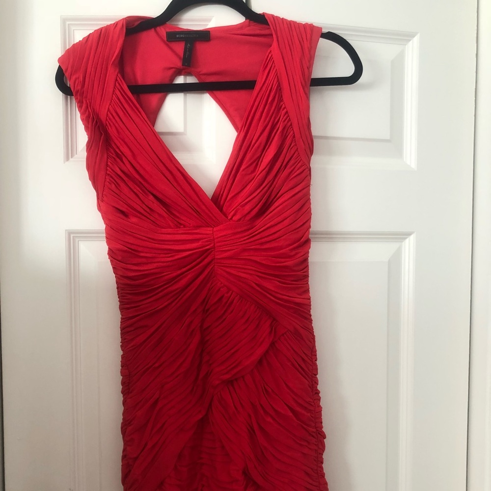 BCBG red ruched dress